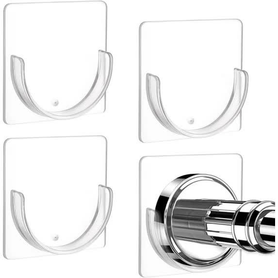 4 Pack Shower Rod Holder Adhesive No Drilling Transparent Shower Rod Holder Invisible Wall Mount Holder For Tension Rods Shower Curtain Rod Holders For Wall (Rod Not Included).