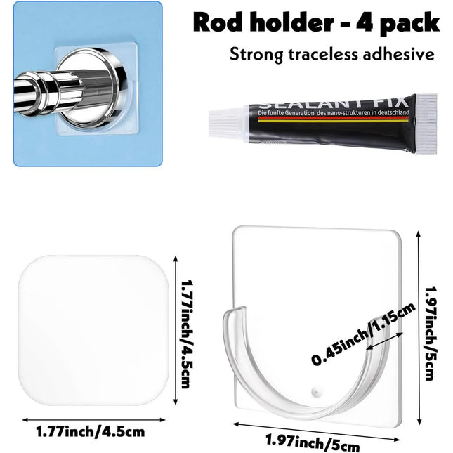 4 Pack Shower Rod Holder Adhesive No Drilling Transparent Shower Rod Holder Invisible Wall Mount Holder For Tension Rods Shower Curtain Rod Holders For Wall (Rod Not Included).