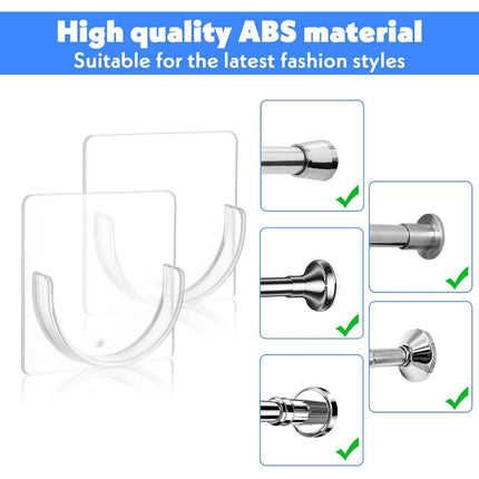 4 Pack Shower Rod Holder Adhesive No Drilling Transparent Shower Rod Holder Invisible Wall Mount Holder For Tension Rods Shower Curtain Rod Holders For Wall (Rod Not Included).