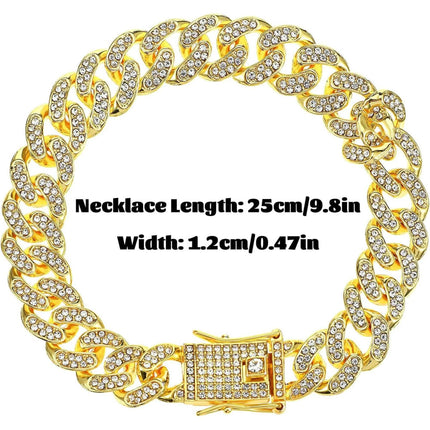 Chain Collar for Dog Diamond Cuban Link Dog Collar 13mm Wide Pet Cuban Style Collar Metal Cat Chain Pet Crystal Collar Jewelry Accessories for Small Medium Large Dogs Cats (10 Inch, Gold).