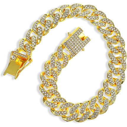 Chain Collar for Dog Diamond Cuban Link Dog Collar 13mm Wide Pet Cuban Style Collar Metal Cat Chain Pet Crystal Collar Jewelry Accessories for Small Medium Large Dogs Cats (10 Inch, Gold).
