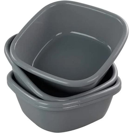 Idotry 4-Pack Baby Small Wash Basin, Gray Plastic Square Dish Pan, 8 Quart.