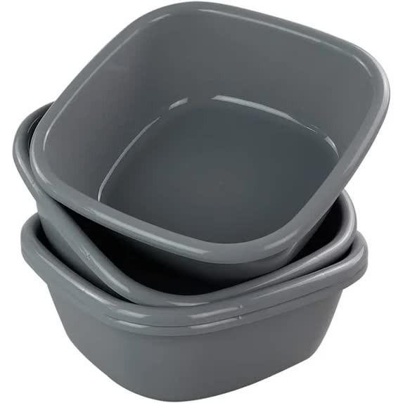 Idotry 4-Pack Baby Small Wash Basin, Gray Plastic Square Dish Pan, 8 Quart.