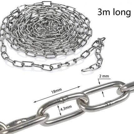 SUS304 Stainless Steel Chain Metal Chain Link Chain Small Light Duty Chain Utility Chain for Home Outdoor Camping Hanging Pet Chain Prevention Theft -Thickness 0.08 inches (2mm)- Length 9.8ft (3m).