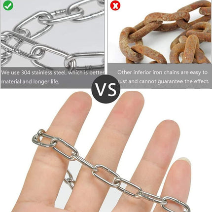 SUS304 Stainless Steel Chain Metal Chain Link Chain Small Light Duty Chain Utility Chain for Home Outdoor Camping Hanging Pet Chain Prevention Theft -Thickness 0.08 inches (2mm)- Length 9.8ft (3m).