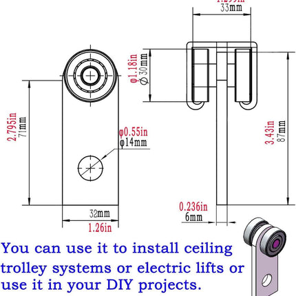 2Pcs 4 Wheel Trolley Assembly Rollers Four Bearing Trolley Assembly for 1-5/8" Wide and All 1-5/8" or Taller Strut Channel.
