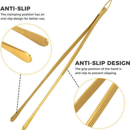 Kitchen Tweezer Tongs, 12 Inches Stainless Steel Heavy Duty Long Fine Chef Metal Skinny Cooking Tweezers for Serving Food, Gold.