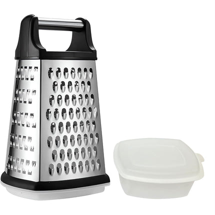 9" Box Cheese Grater With Container, Heavy Duty Cheese Graters Handheld 4-Sided Stainless Steel, Food Shredder for Parmesan Cheese, Vegetables, Ginger, Potatoes.