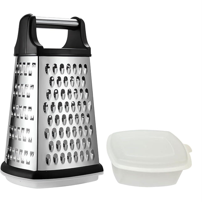 9" Box Cheese Grater With Container, Heavy Duty Cheese Graters Handheld 4-Sided Stainless Steel, Food Shredder for Parmesan Cheese, Vegetables, Ginger, Potatoes.