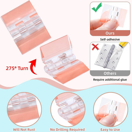 24Pcs Acrylic Small Hinges, 1.4x1 inch Clear Self-Adhesive Hinges, Folding Hinge Tool for Cabinet Drawer Furniture Display Stand DIY Crafts (35x25 mm).