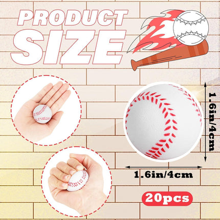 Mini Baseball Stress Ball 20 Packs Baseball Party Favors Small Foam Squeeze Anxiety Toy Sports Squishy Ball for Kids School Carnival Reward Baseball Party Decorations Supplies.