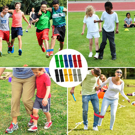 12 Pcs 3 Legged Race Bands Firm Elastic Tie Kids Outdoor Games Teamwork Birthday Party Game for Adults & family Field Day Carnival Theme Outside Yard Games.