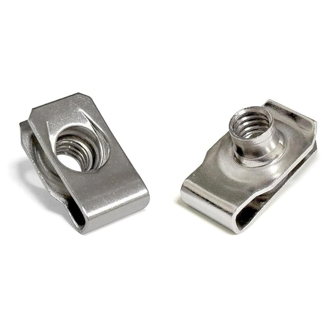 1/4"-20 U-Style Clip-On Nut, U-Type Stainless Steel 18-8 (304) Regular Extruded U-Nut, Pack of 20.