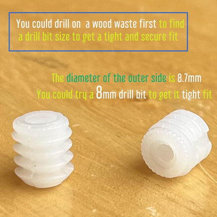 100 Pieces 8.75 x 10 mm Plastic Hinge Dowel Inserts Replacement Anchors for Kitchen Cabinet Bathroom Locker Cupboard Doors.