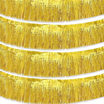 Gold Parade Float Fringe,Tinsel Streamers Banners,Tinsel Fringe Banners,for Party Decoration Parade Float Decorations Graduation Ceremony Decorations Festival Celebration,11.8 in x 9.8 ft,4pack.