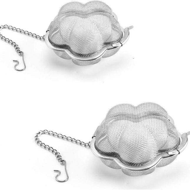 2pcs Stainless steel fine mesh seasoning ball kitchen soup spice stew filter kitchen tool metal tea bag tea ball (2pcs Flower Shape),Silver,6cm.