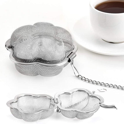 2pcs Stainless steel fine mesh seasoning ball kitchen soup spice stew filter kitchen tool metal tea bag tea ball (2pcs Flower Shape),Silver,6cm.