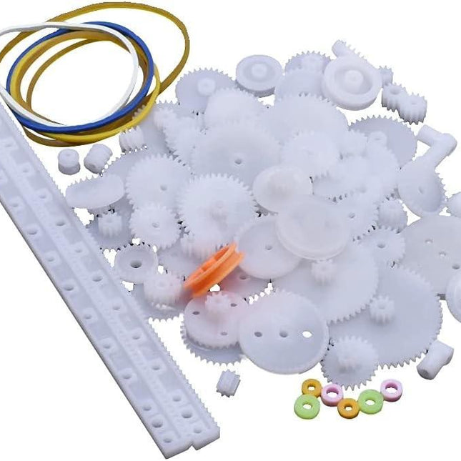75pcs Mixed Plastic Gearbox Rack Pulley Belt Worm Gear Single & Double-Gear 8-56 Teeth DIY Tool for Robot Repair & Toy Car DIY Kit.