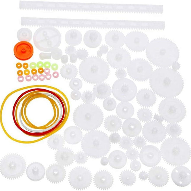 75pcs Mixed Plastic Gearbox Rack Pulley Belt Worm Gear Single & Double-Gear 8-56 Teeth DIY Tool for Robot Repair & Toy Car DIY Kit.