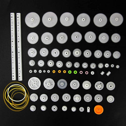 75pcs Mixed Plastic Gearbox Rack Pulley Belt Worm Gear Single & Double-Gear 8-56 Teeth DIY Tool for Robot Repair & Toy Car DIY Kit.