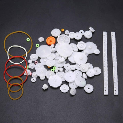75pcs Mixed Plastic Gearbox Rack Pulley Belt Worm Gear Single & Double-Gear 8-56 Teeth DIY Tool for Robot Repair & Toy Car DIY Kit.