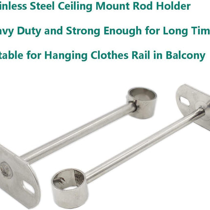 2 Pack Ceiling Mount Bracket, Stainless Steel Wardrobe Pipe Bracket Rod Holder Ceiling Holder,  Shower Curtain Closet Wardrobe Rod Lever Support Holder Pipe Flange Socket (25x250mm/1x10'').
