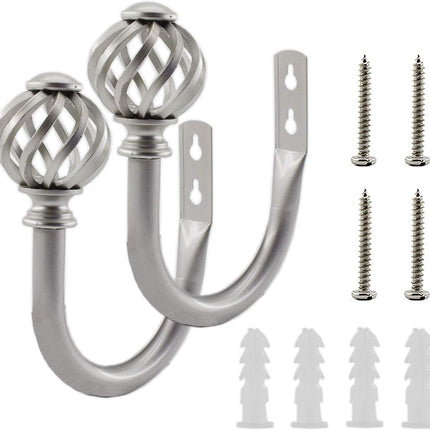 2 Pack Curtain Holdbacks, U Shaped Wall Mounted Curtain Tieback Hooks Drapery Tiebacks Decorative Curtain Hooks Window Treatment Holdbacks Hardware for Home Decor (Silver).