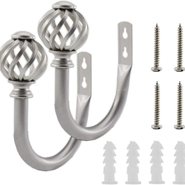 2 Pack Curtain Holdbacks, U Shaped Wall Mounted Curtain Tieback Hooks Drapery Tiebacks Decorative Curtain Hooks Window Treatment Holdbacks Hardware for Home Decor (Silver).