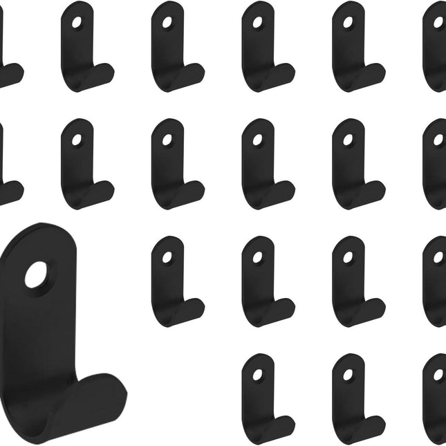 Stainless Steel J Hook, Sturdy Heavy Duty Picture Hanger,Wall Mounted Hook Hardware,Metal Mini J Hook,20PCS Coat Hooks with Screws for Wall Picture Frames (Black, 35 * 16mm/1.37 * 0.62").