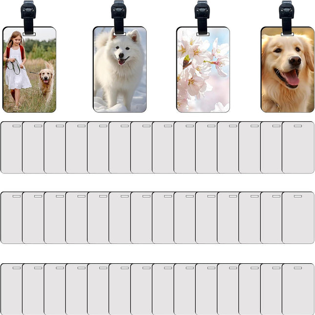 40 Pcs Luggage Tag Blanks - Rectangle Bulk with Belt - MDF Bag Tags - Heat Transfer Double Sides - Keychain Blanks - 2.4x3.8 inch.