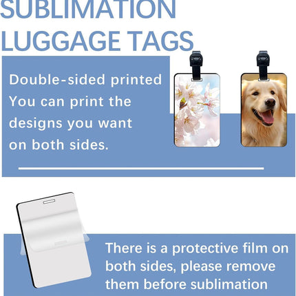 40 Pcs Luggage Tag Blanks - Rectangle Bulk with Belt - MDF Bag Tags - Heat Transfer Double Sides - Keychain Blanks - 2.4x3.8 inch.