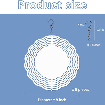 8 Pcs Sublimation Wind Spinner Blanks 8 Inch Bulk Aluminum Metal Sublimation Blanks Product Heat Press Transfer Outdoor Garden Decoration Sublimation Blank Wind Spinners for DIY Gift.
