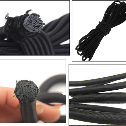 20pcs Plastic Cord Locks with 1/8-Inch 50ft Elastic Cord Heavy Stretch Round String, 10Pcs Sing-Hole, 10pcs Double-Hole Spring Toggle Stopper Slider Black (3mm-Black).