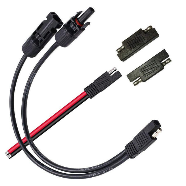 Solar Panel Connectors 10AWG Compatible with MC-4 Solar Connecter to SAE Adapter PV Extension Cable Wire for RV Caravan Solar Panels Battery Charger kit with Two SAE to SAE Polarity Reverse Adapters.