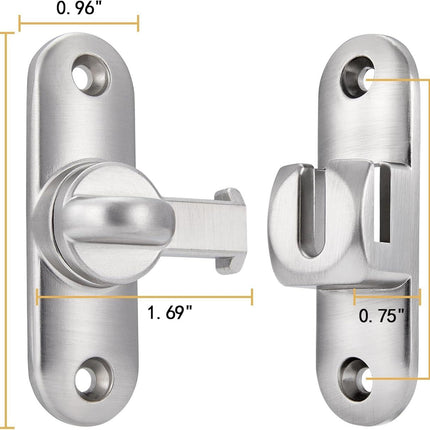 Silvery Barn Door Latches,90/180 Degree Gate Lock,Flip Gate Latches Hardware,Zinc Alloy Right Angle Door Lock Latch,Door Security Sliding Door Latch Lock for Cabinets,Bathroom Silvery_1 Pack.