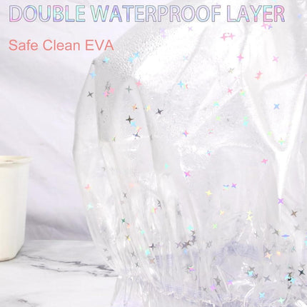 Luxury Shower Cap Reusable Waterproof for Women Sequin Lined Hair Cap for Shower Plastic Cap for Long Hair Large Double Layer Bath Cap Travel Essential & Cleaning Supplies.