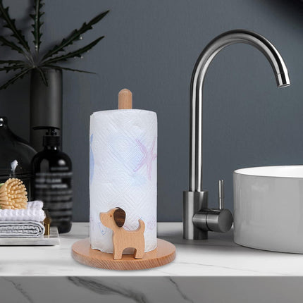 Dog Style Paper Towel Holder, 6 x 10 Inch Wood Paper Towel Holder, Wooden Paper Towel Holder Countertop Vertical Tissue Holder Rack, Kitchen Paper Towel Holders for Tear Paper Towel Roll.