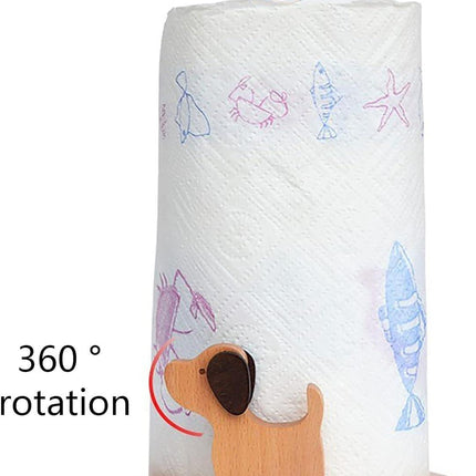 Dog Style Paper Towel Holder, 6 x 10 Inch Wood Paper Towel Holder, Wooden Paper Towel Holder Countertop Vertical Tissue Holder Rack, Kitchen Paper Towel Holders for Tear Paper Towel Roll.