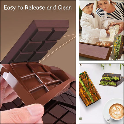 3 PCS Silicone Chocolate Bar Molds with 1 spatula,3/4 Inch Thick Non-Stick Chocolate Mold，Large Deep Cavity Chocolat Silicone Mold for Stuffed Chocolate Bars Knafeh Pistachio Chocolat.