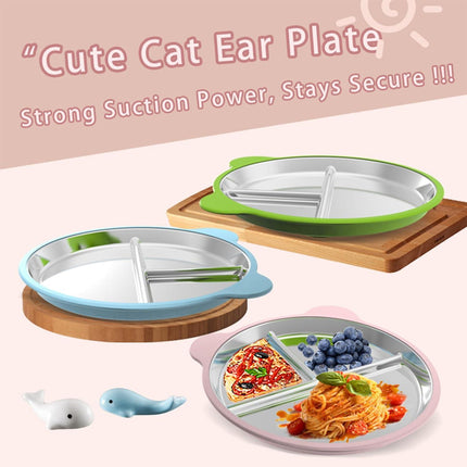 Silicone Stainless Steel Dinner Plate, 9-Inch Portion Control Plate, Balanced Lunch for Weight Loss and Diabetic Diets, Camping Metal Divider Plate (Round Pink).