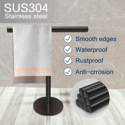 Hand Towel Holder Stand for Bathroom Vanity Countertop Matte Black T-Shape Towel Bar Rack Stand Towel Bar for Bathroom Kitchen  Matte Black    Matte Black.