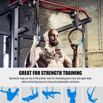 Gymnastic Rings, Exercise Olympic Rings with Adjustable Straps, Steel Buckles, Perfect for Workout, Strength Training, Pull-Ups and Dips (Black).