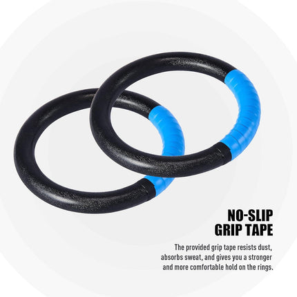 Gymnastic Rings, Exercise Olympic Rings with Adjustable Straps, Steel Buckles, Perfect for Workout, Strength Training, Pull-Ups and Dips (Black).