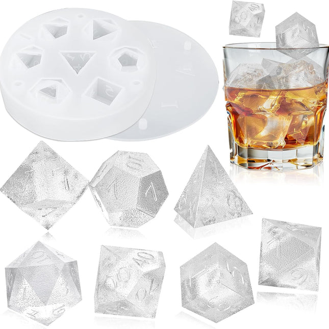 7 Shapes DND Dice Whisky Ice Cubes Mold, 3D Dice Mold DND Accessories For Whiskey Cocktail Summer Ice Drink, Funny DND Gifts For Table Game Lovers Transparent  Transparent.
