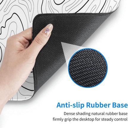 Abstract Topographic Map White Grey Black Gaming Mouse Pad Long Mouse Pad Large Desk Mat 31.5 X 11.8 Inch Mousepad with Non-Slip Base Stitched Edge Keyboard Mat for Gaming Office  Light Grey White.