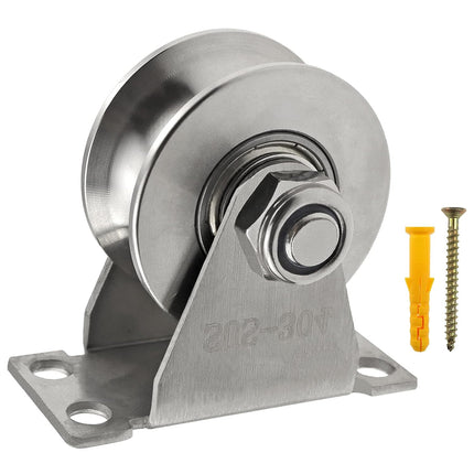 Groove Wheel Pulley Stainless Steel Pulley Block Super Silent Single Pulley Block for DIY Gym Equipment,Sliding Gate Detachable Duplex Bearing with Mounting Screws and Expansion Pipes U Type (1 Pack).