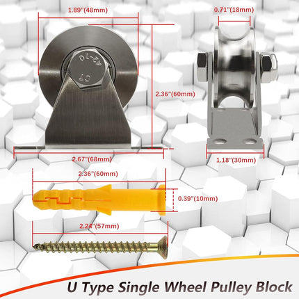 Groove Wheel Pulley Stainless Steel Pulley Block Super Silent Single Pulley Block for DIY Gym Equipment,Sliding Gate Detachable Duplex Bearing with Mounting Screws and Expansion Pipes U Type (1 Pack).