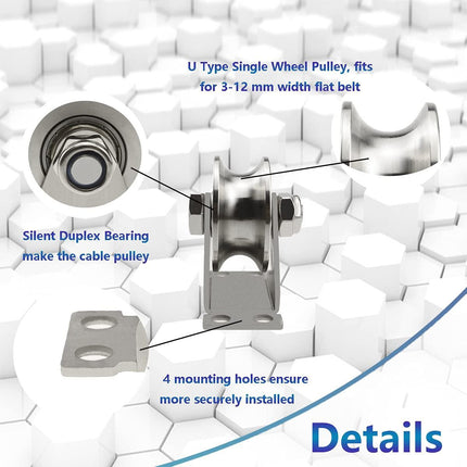 Groove Wheel Pulley Stainless Steel Pulley Block Super Silent Single Pulley Block for DIY Gym Equipment,Sliding Gate Detachable Duplex Bearing with Mounting Screws and Expansion Pipes U Type (1 Pack).