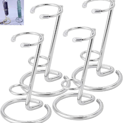 4 Pieces Small Crystal Rod Display Stand - Elegant Iron Gemstone and Mineral Holder, Geode Holder for Small Gemstone Crystal Mineral Agate Two Sizes 2.4x3.7 Inch 3.38×5.11 Inch Size (silver, large).
