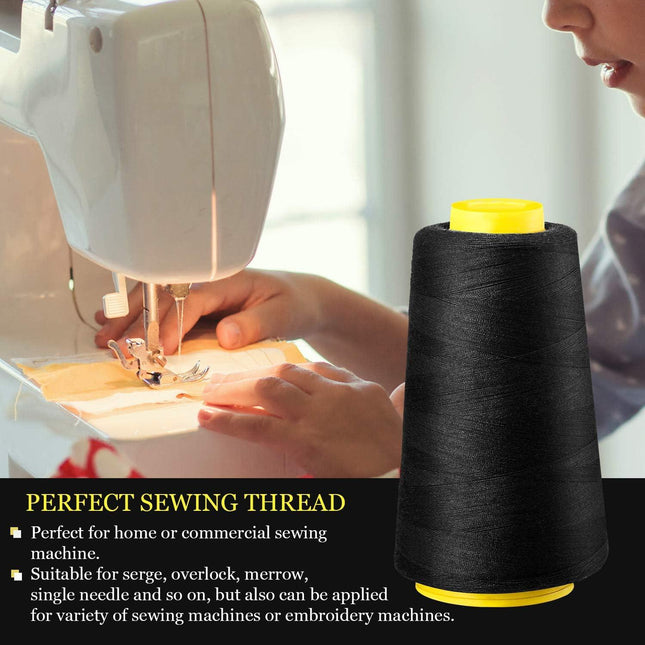 6 Rolls 3000 Yard Each Serger Thread Polyester Cones Spool Thread for Sewing Serger Overlock Quilting Sewing Machine (Black, White, Beige, Grey, Dark Grey, Coffee)  Black, White, Beige, Grey,.